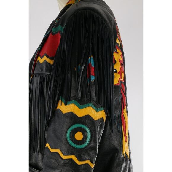 Vintage Gerunimu Leather Fringe Native American Indian Chief Blazer Jacket L - Picture 10 of 16